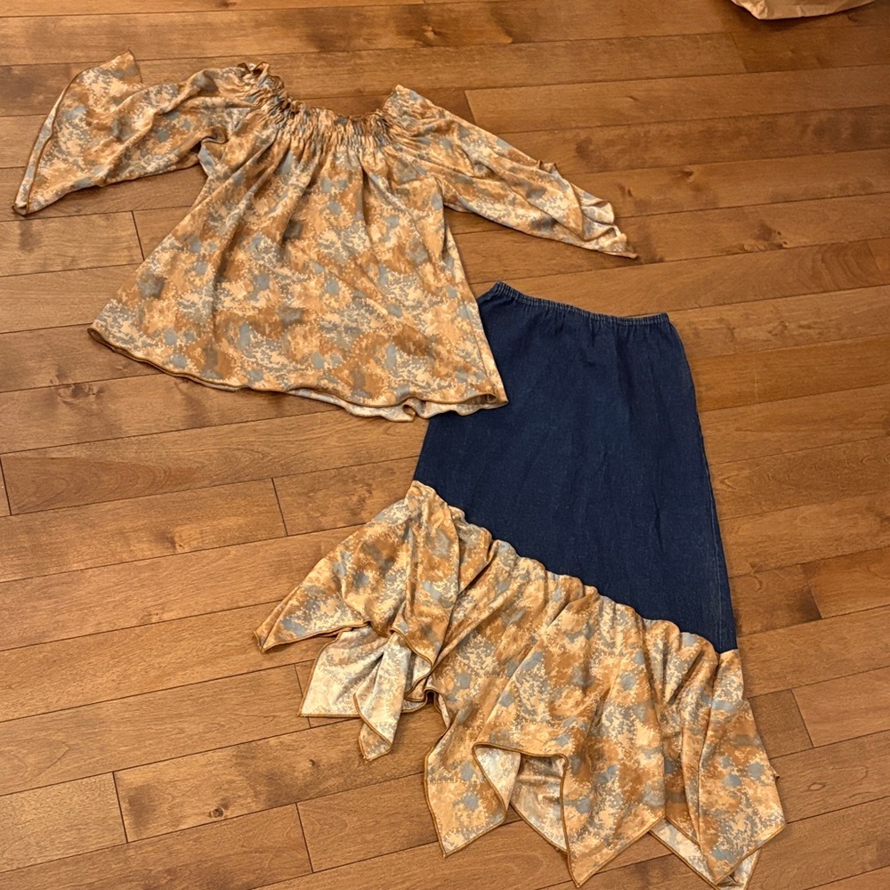 Eclectic Off-Shoulder Top and Skirt Set Small/Medium